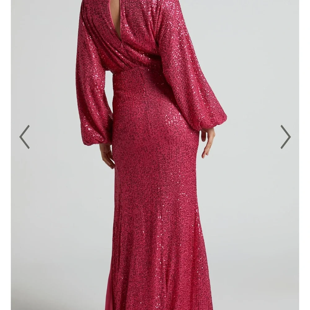 ARLINGTON MIDI DRESS - SEQUIN LONG SLEEVE DRESS IN HOT PINK - Picture 3 of 5